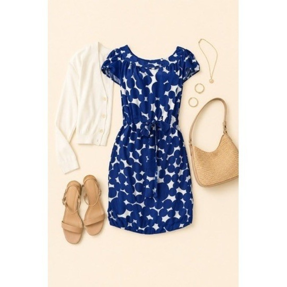 NWT Yoana Baraschi Women's Lightweight Blue/White Polka Dot Mini Dress Size 8‎